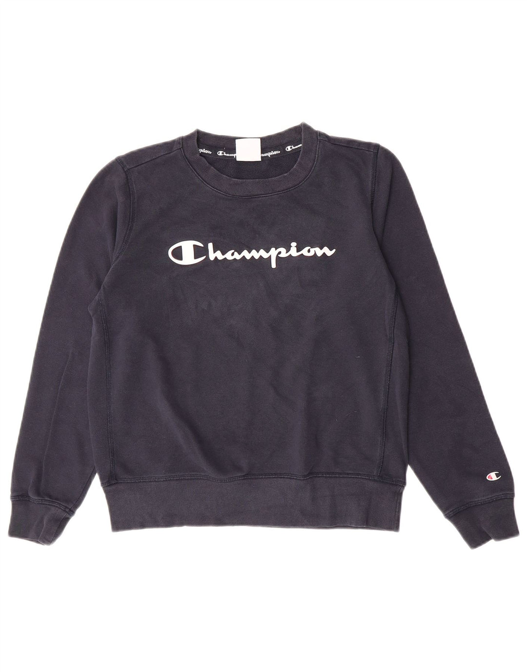 Champion Damen Grafik-Sweatshirt-Pullover UK 14 Mittelmarineblaue Baumwolle
