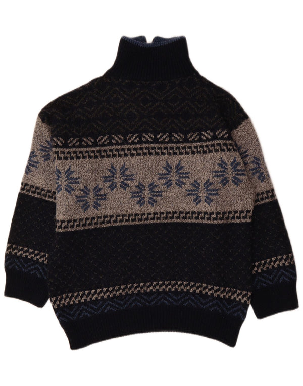 VINTAGE Damen Pullover mit Reißverschluss am Hals UK 18 XL Marineblau Fair Isle