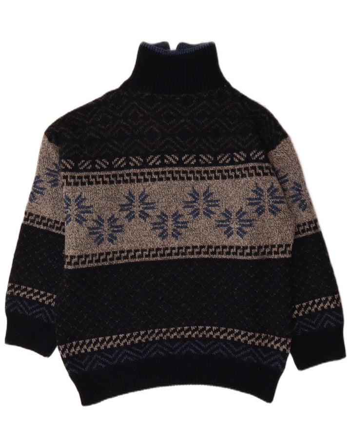 VINTAGE Damen Pullover mit Reißverschluss am Hals UK 18 XL Marineblau Fair Isle