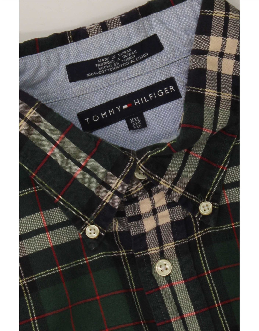Tommy Hilfiger Herren Flanellhemd 2XL grün kariert Baumwolle