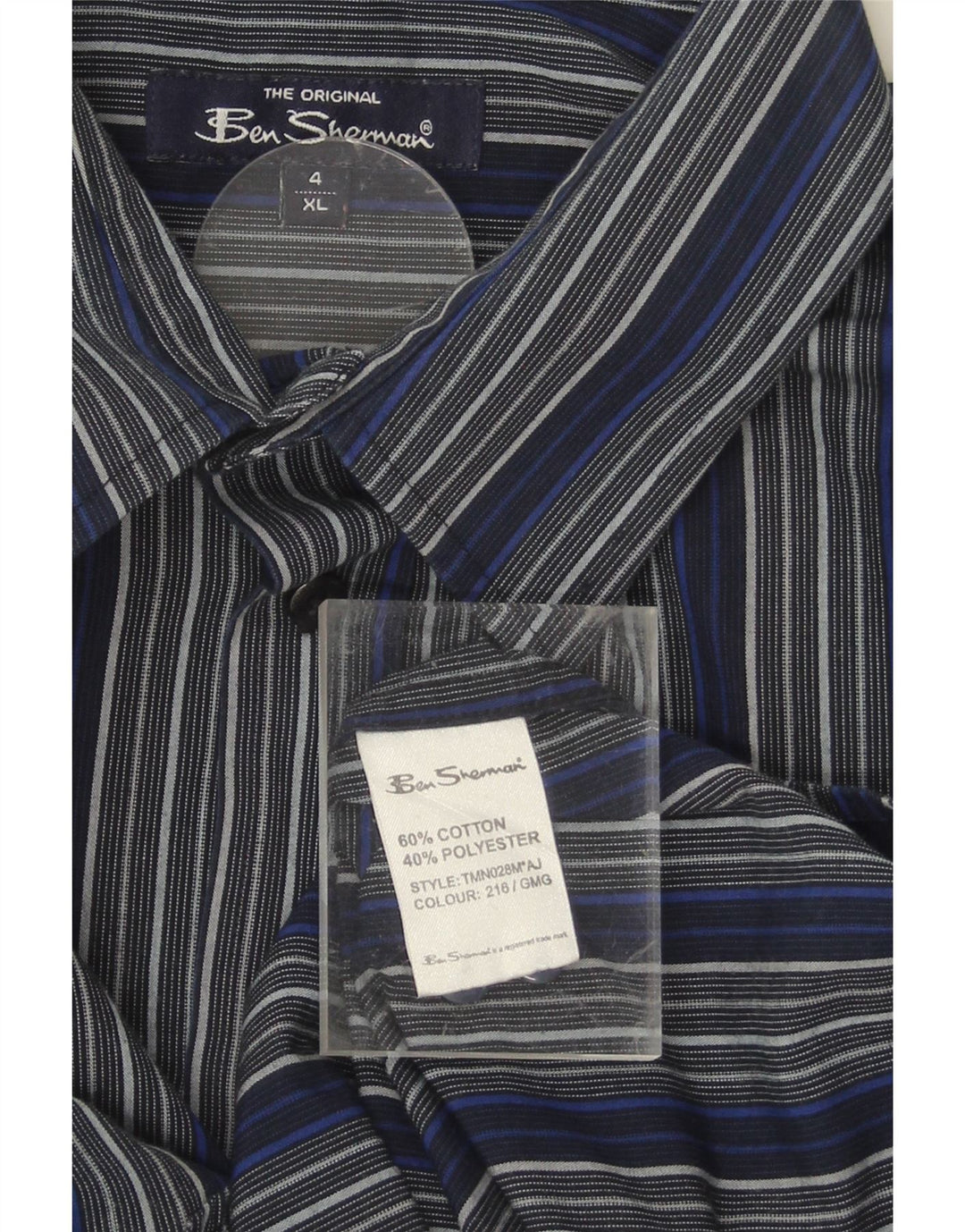 BEN SHERMAN Mens Shirt XL Navy Blue Striped Cotton Vintage Ben Sherman and Second-Hand Ben Sherman from Messina Hembry 