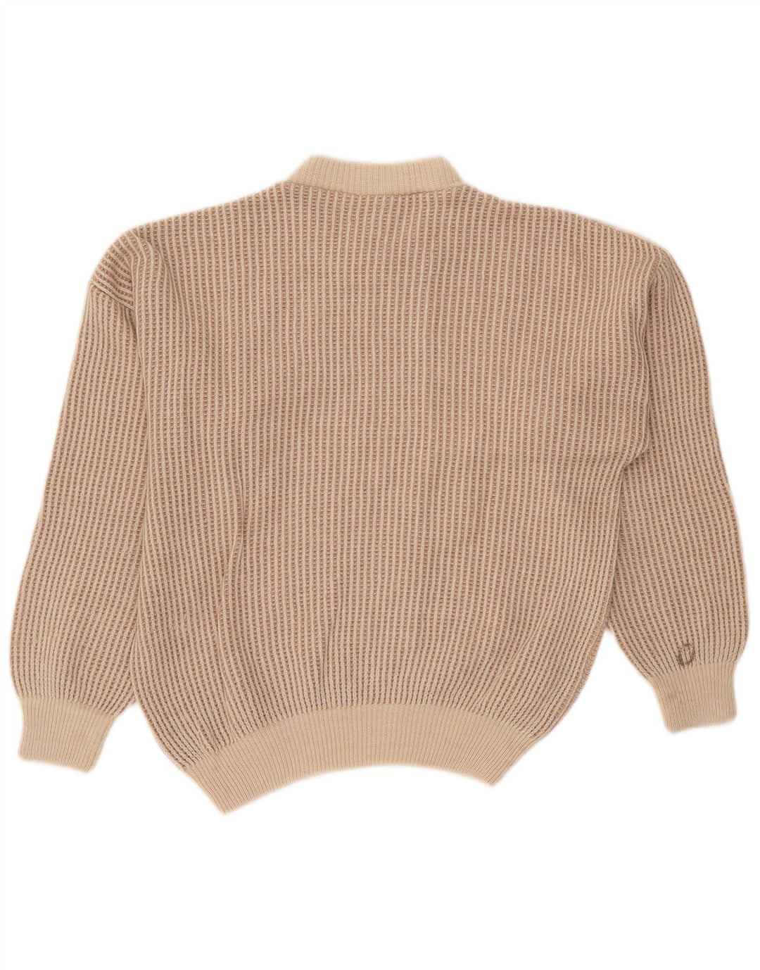 Oscar Forghieri Herren-Pullover mit Rundhalsausschnitt, mittelbeige gestreifte Wolle