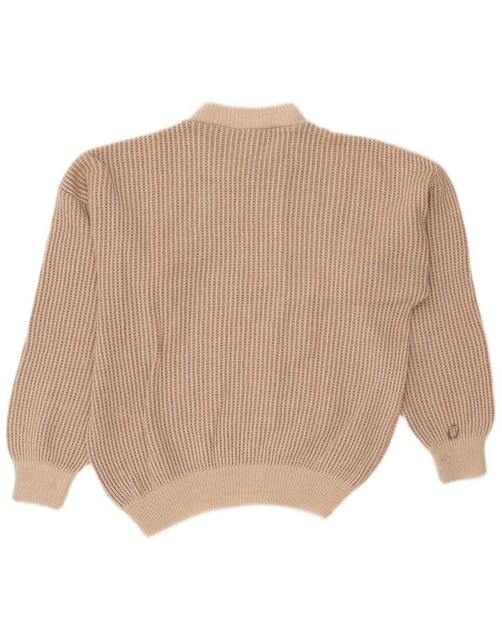 Oscar Forghieri Herren-Pullover mit Rundhalsausschnitt, mittelbeige gestreifte Wolle