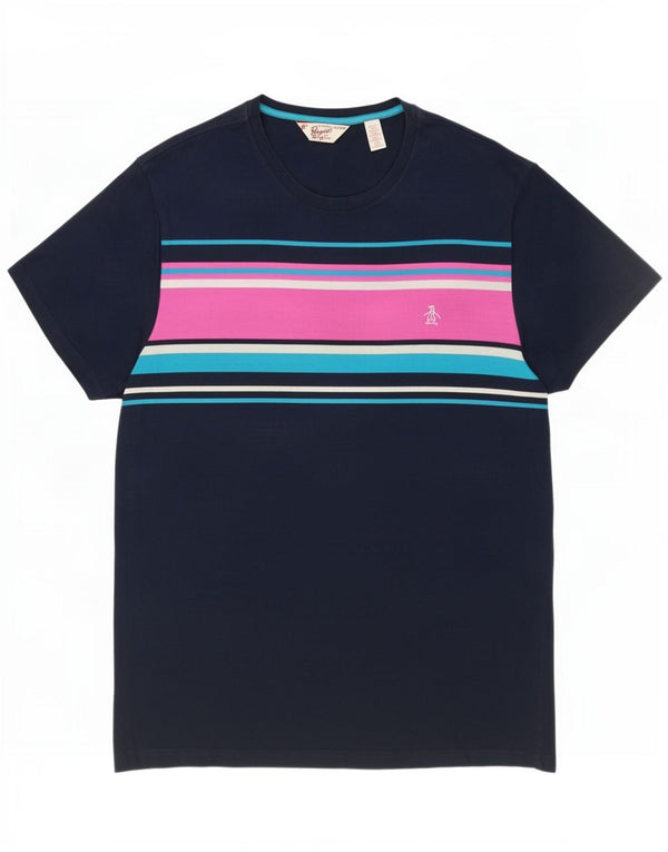 Penguin Mens T-Shirt Top 2XL Navy Blue Colourblock Cotton