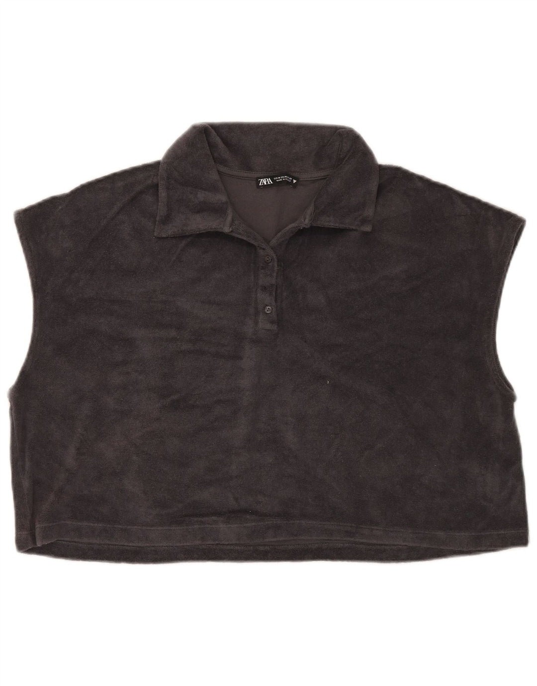 Zara Damen Oversize Crop Short Sleeve Fleece Pullover UK 14 Mittelgrau