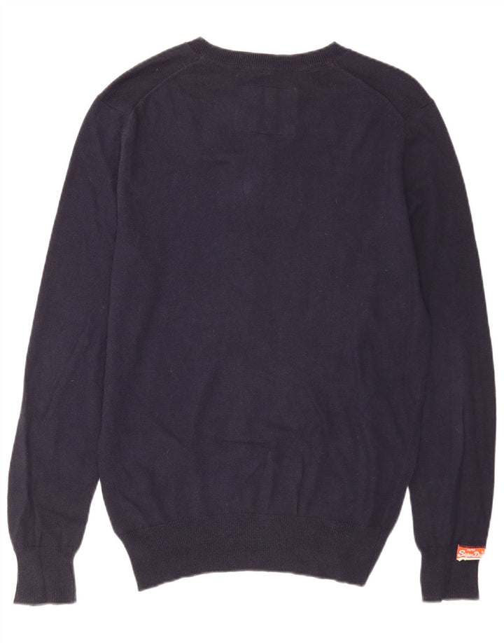 Superdry Herren-Pullover mit V-Ausschnitt aus mittelblauer Baumwolle