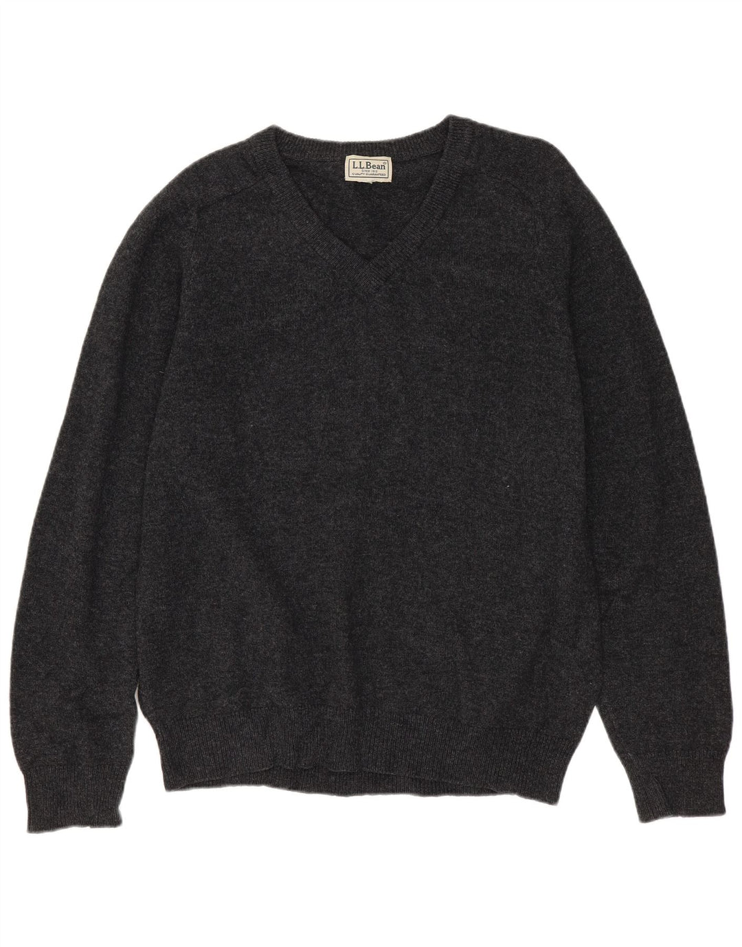 L.L.BEAN Damen-Pullover mit V-Ausschnitt, UK 16, Größe L, graue Wolle