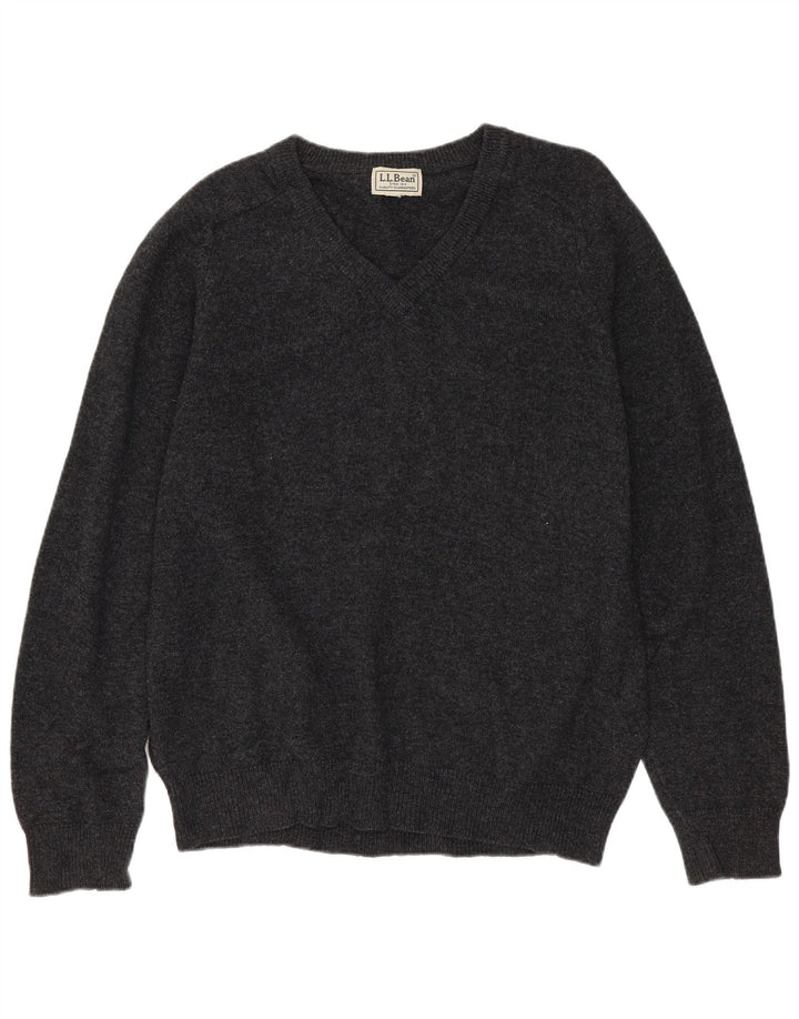 L.L.BEAN Damen-Pullover mit V-Ausschnitt, UK 16, Größe L, graue Wolle