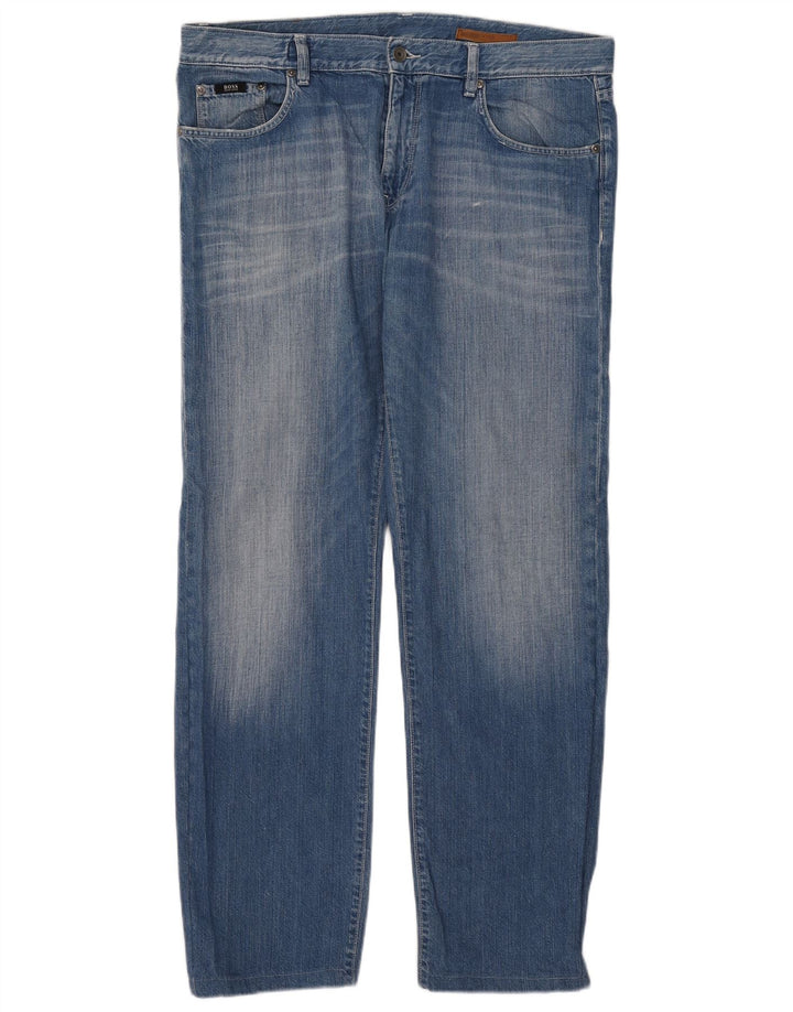 Hugo Boss Herren Straight Jeans W38 L34 Blaue Baumwolle
