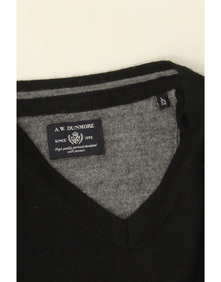 A.W.Dunmore Herren-Pullover mit V-Ausschnitt, IT 52, große schwarze Wolle