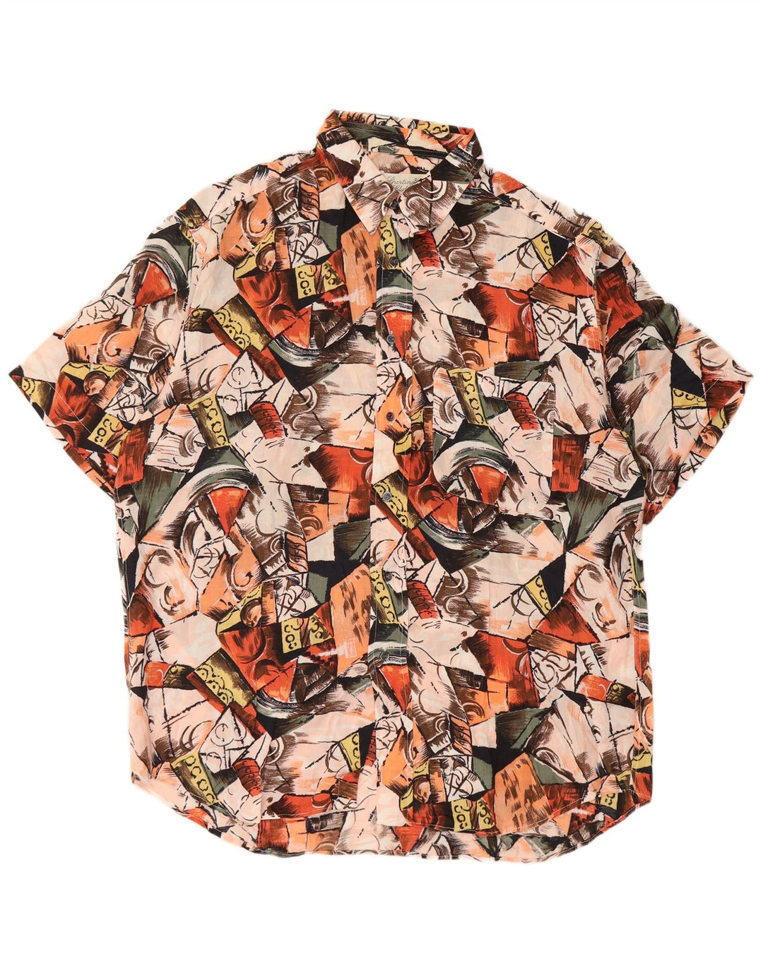 Vintage Herren-Kurzarmshirt mit abstraktem Muster, groß, mehrfarbig