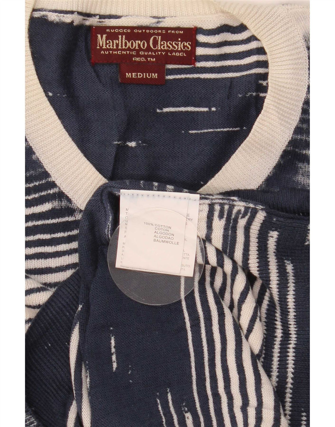 Marlboro Classics Herren-Pullover mit V-Ausschnitt, mittlerer marineblauer Nadelstreifen