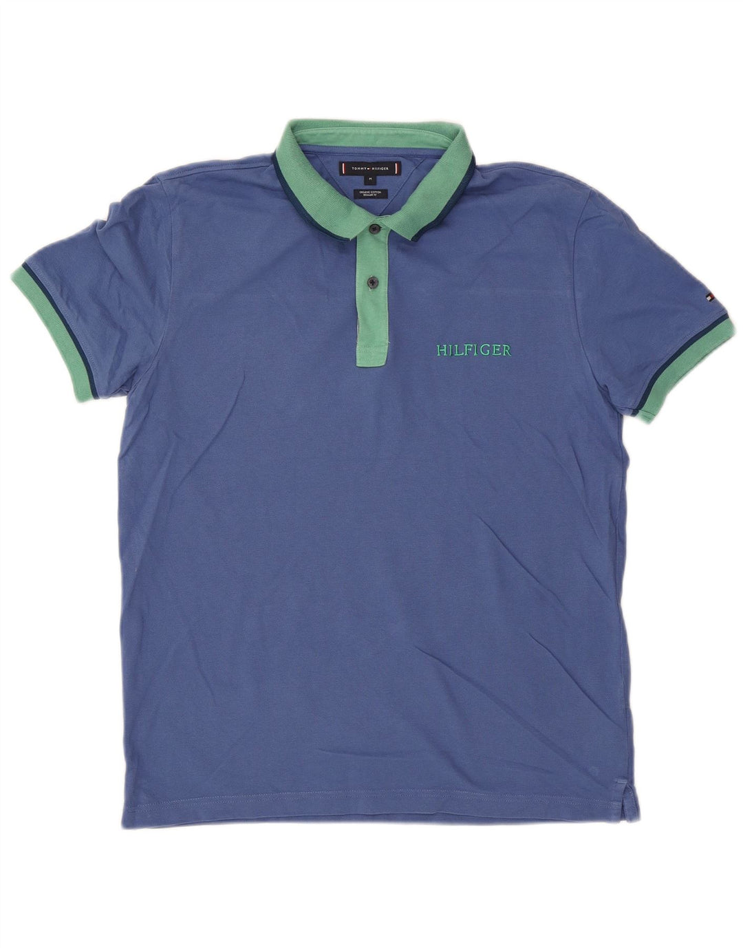 TOMMY HILFIGER Herren-Poloshirt mit normaler Passform, mittelblaue Baumwolle