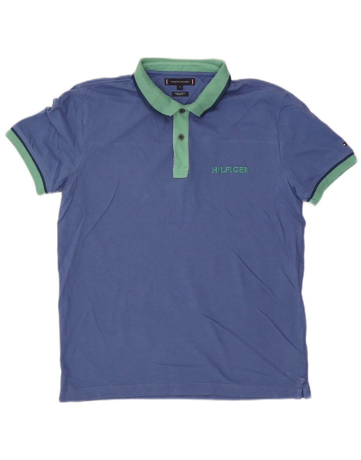TOMMY HILFIGER Herren-Poloshirt mit normaler Passform, mittelblaue Baumwolle
