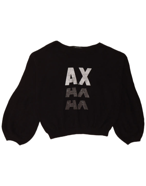 Armani Womens Crop Graphic Sweatshirt Pullover UK 18 XL Schwarz Baumwolle