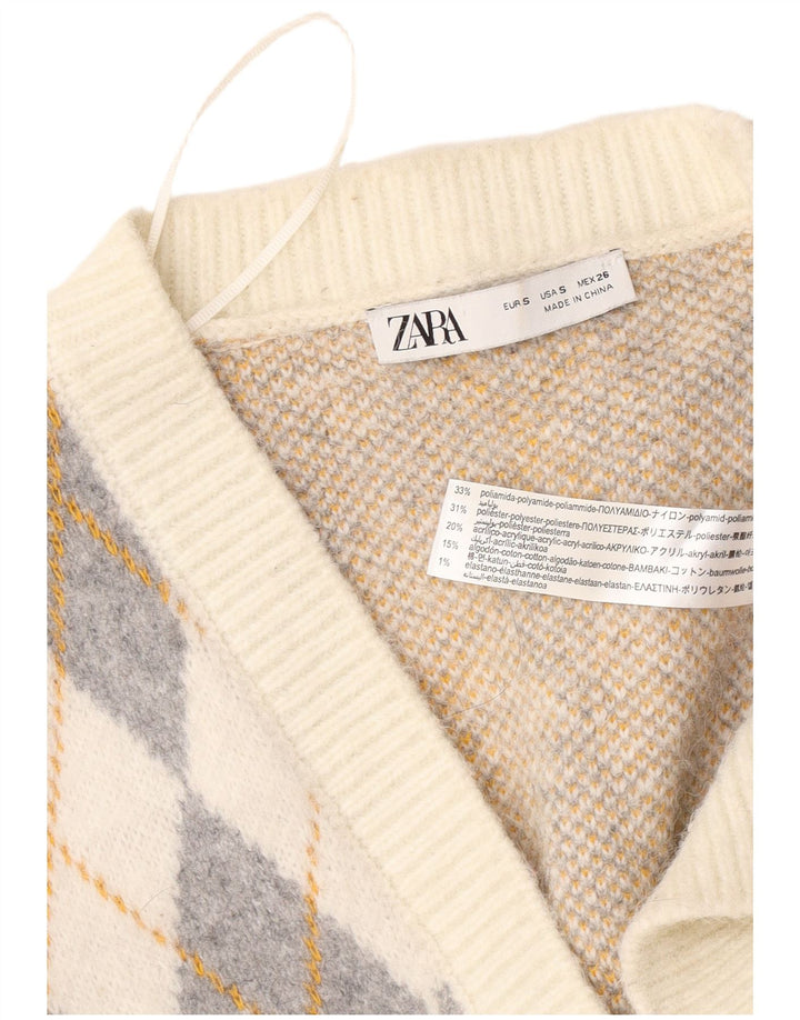 Zara Damen-Strickjacke in Übergröße, Gr. 10, Größe S, gebrochenes Weiß, Argyle/Diamond