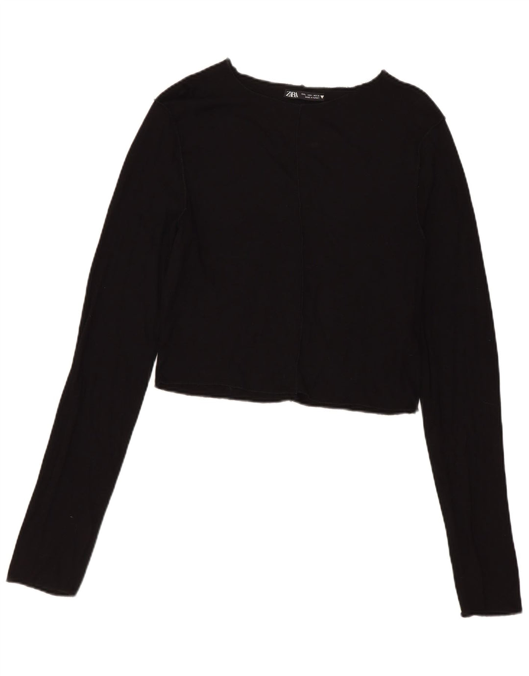 Zara Damen Crop Top Langarm UK 14 Große schwarze Viskose