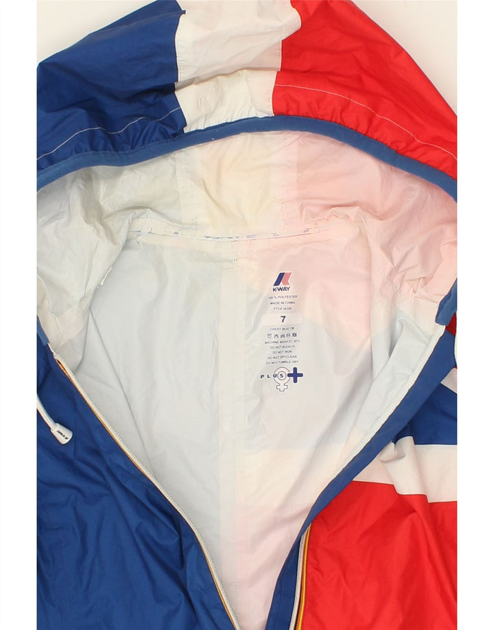 K-WAY Girls Hooded Rain Jacket 6-7 Years Blue Colourblock Polyester Vintage K-Way and Second-Hand K-Way from Messina Hembry 