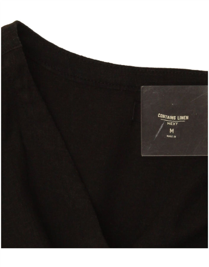 Next Gestuftes Damenkleid UK 12 Mittelschwarzes, geblümtes Leinen
