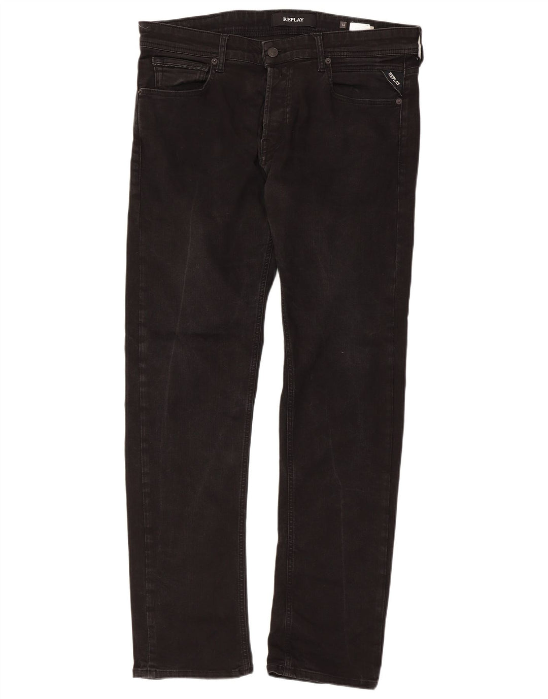 REPLAY Herren Grover Straight Jeans W34 L32 Schwarze Baumwolle