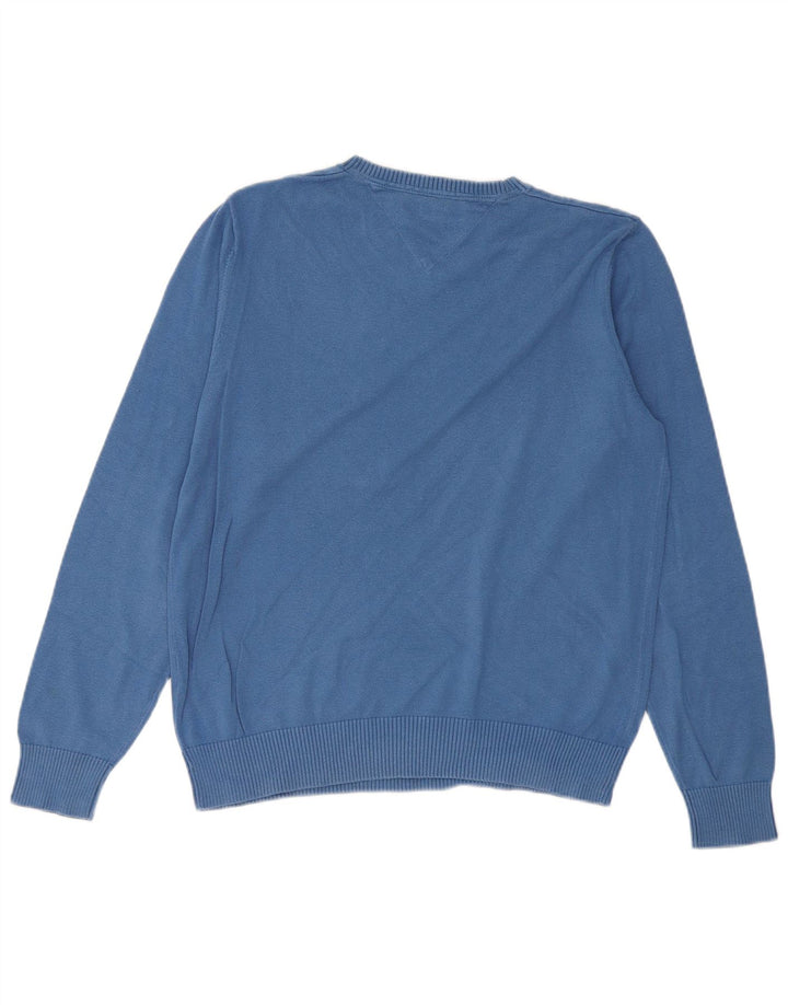 TOMMY HILFIGER Herren-Pullover mit V-Ausschnitt aus mittelblauer Baumwolle