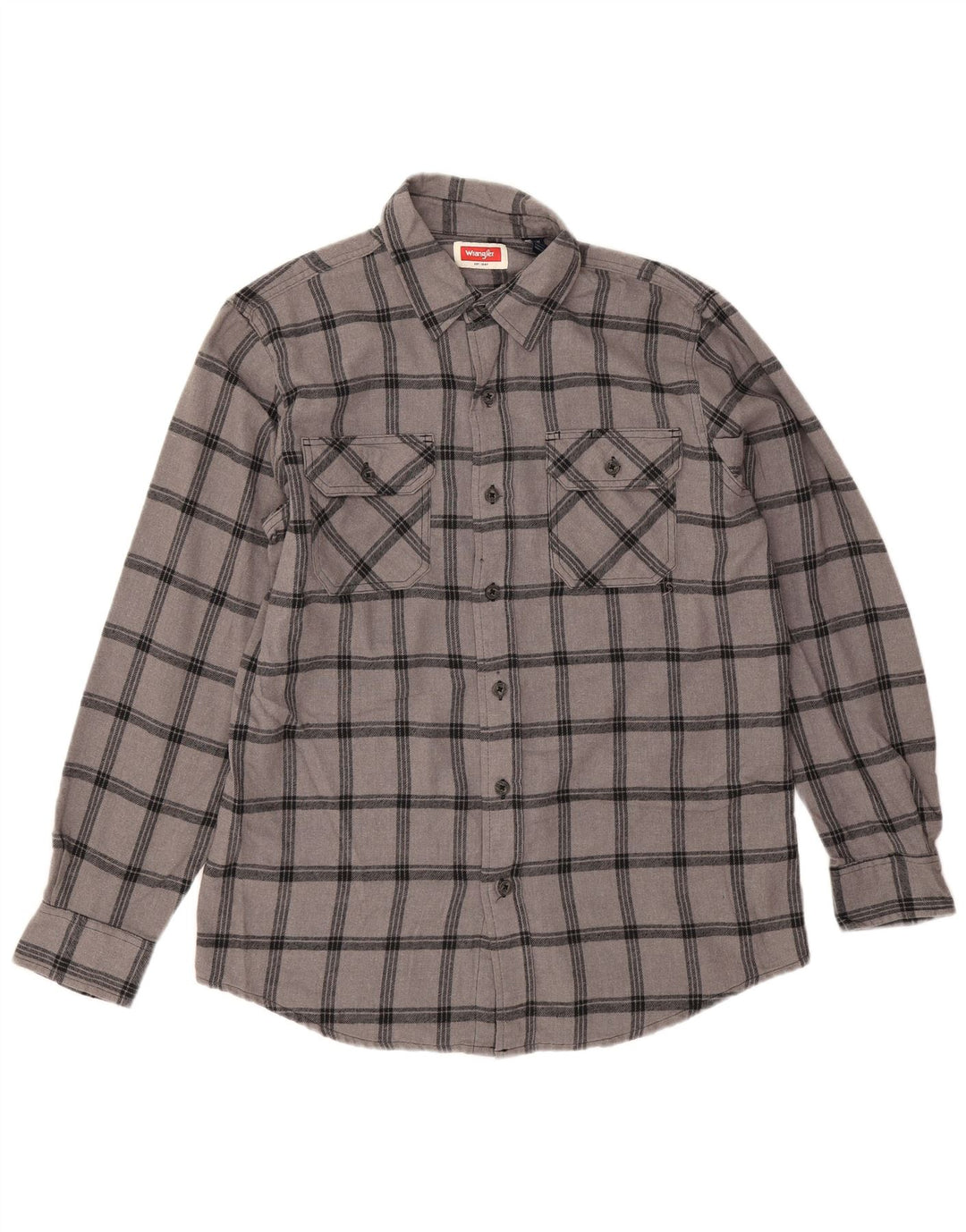 Wrangler Herren-Flanellhemd aus mittelgrau karierter Baumwolle