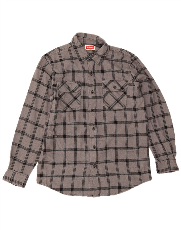 Wrangler Herren-Flanellhemd aus mittelgrau karierter Baumwolle