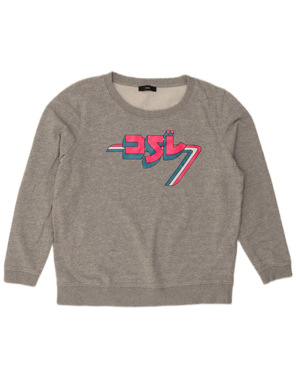 Diesel Womens Graphic Sweatshirt Pullover UK 16 Große grau gefleckte Baumwolle