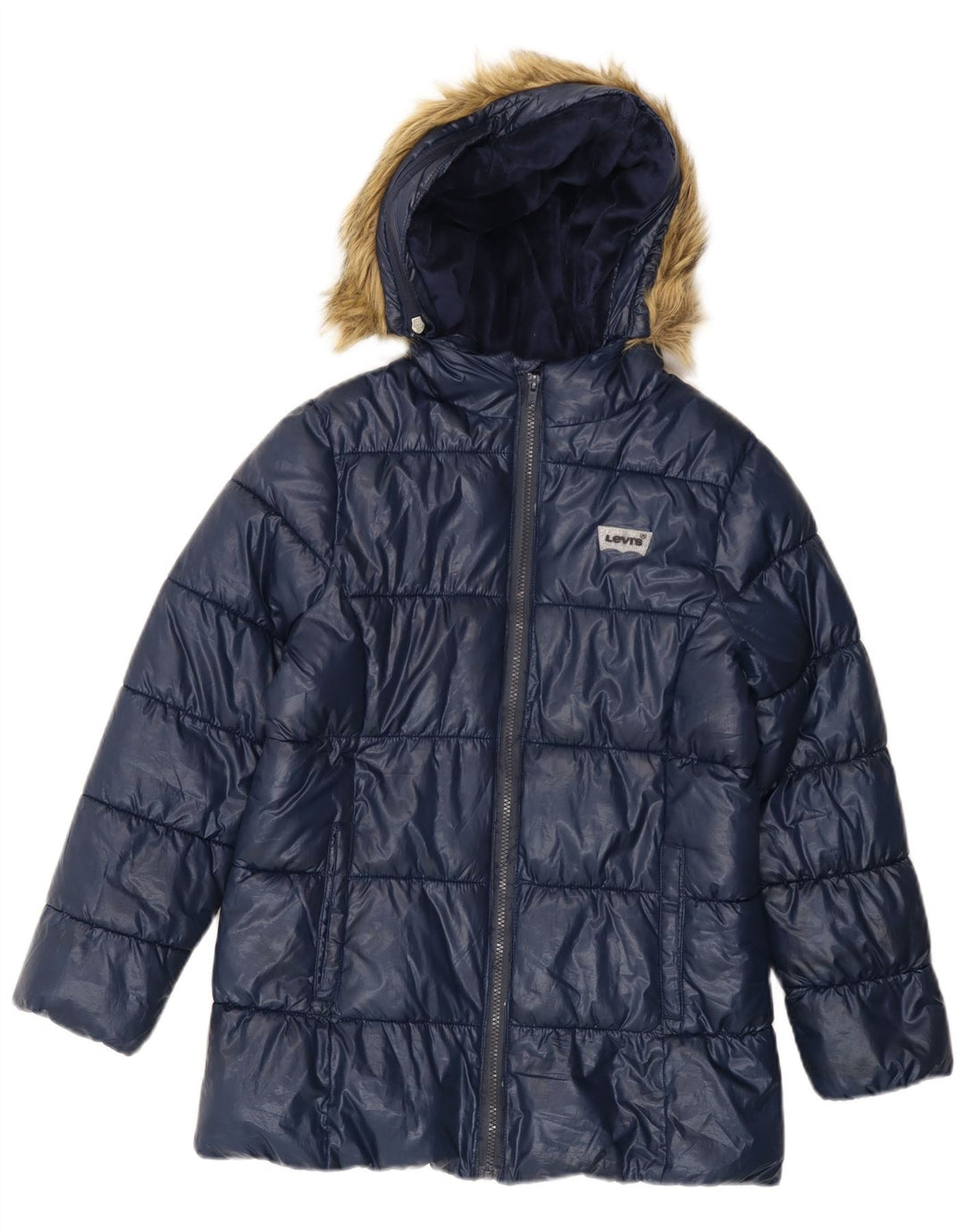 LEVI'S wattierte Mädchenjacke mit Kapuze, 11–12 Jahre, marineblaues Polyester