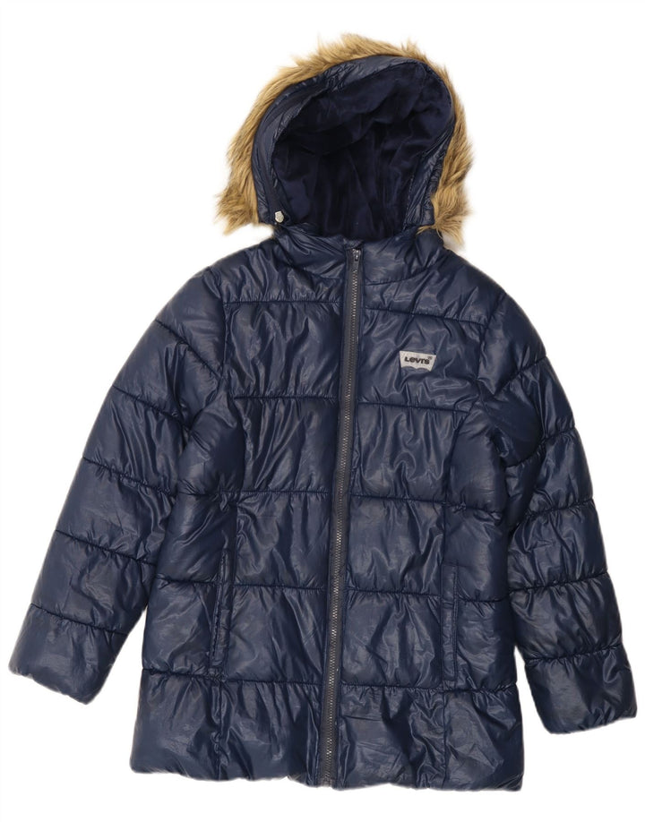 LEVI'S wattierte Mädchenjacke mit Kapuze, 11–12 Jahre, marineblaues Polyester