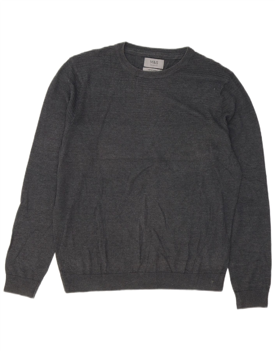 Marks & Spencer Herren-Pullover mit Rundhalsausschnitt, mittelgraue Baumwolle