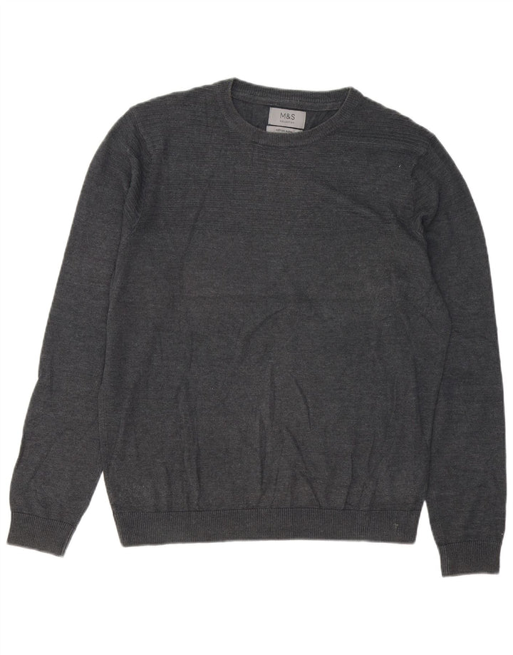 Marks & Spencer Herren-Pullover mit Rundhalsausschnitt, mittelgraue Baumwolle