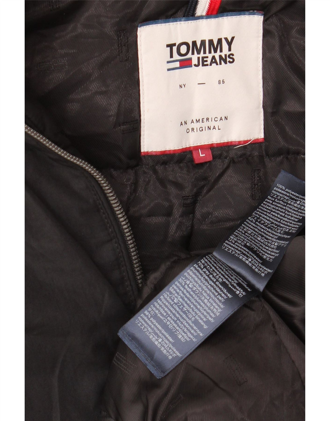 Tommy Hilfiger Wattierte Damenjacke mit Kapuze, UK 16, Größe L, Schwarz, Polyester