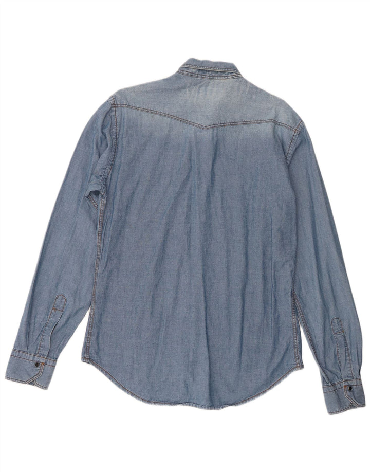 Zara Slim Fit Jeanshemd für Herren, groß, aus blauer Baumwolle