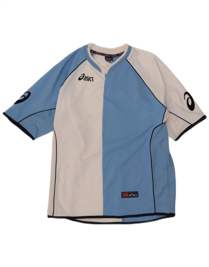 Asics Herren Grafik-T-Shirt-Oberteil Mittelblaues Colourblock-Polyester