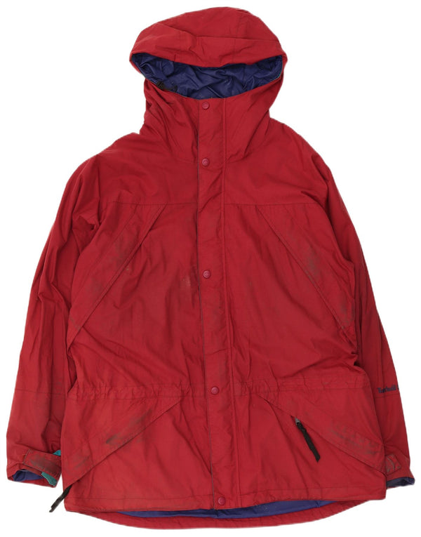 Timberland Herren-Windbreakerjacke mit Kapuze, UK 40, großes rotes Nylon