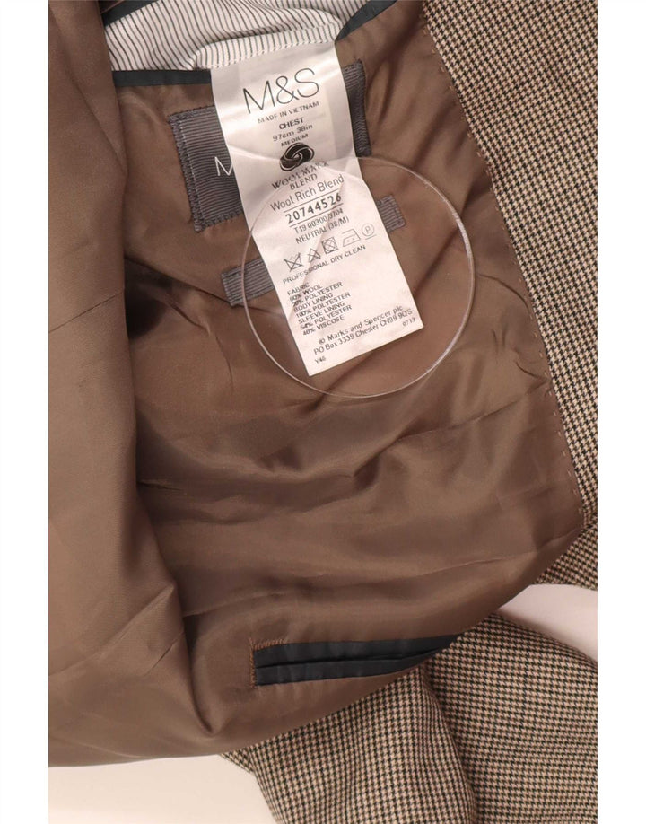 Marks & Spencer Herren-Blazer mit 2 Knöpfen, UK 38, Mittelbeige mit Hahnentrittmuster