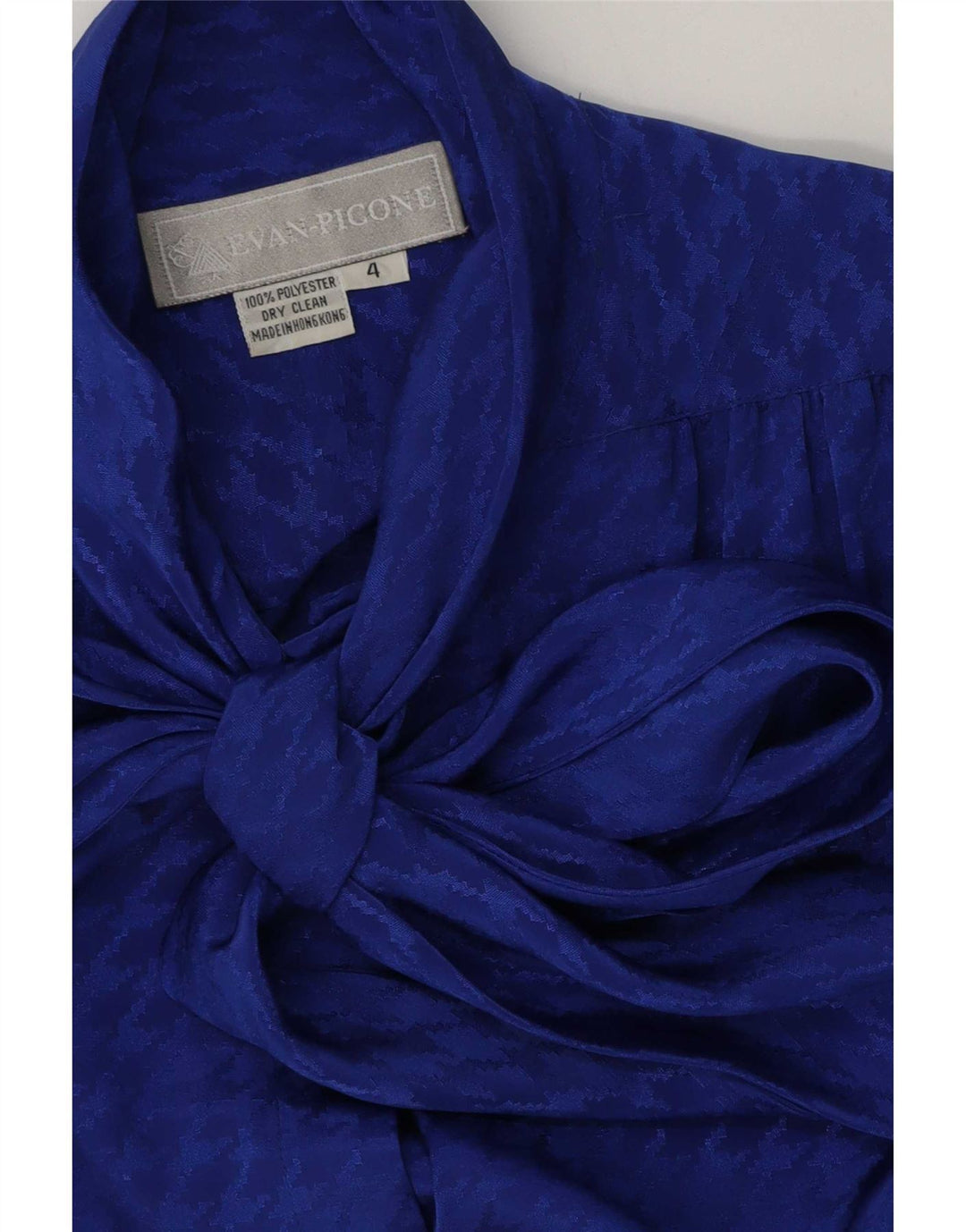 Evan Picone Damen-Hemdbluse mit vorderer Krawatte, US 4, klein, blauer Hahnentrittmuster