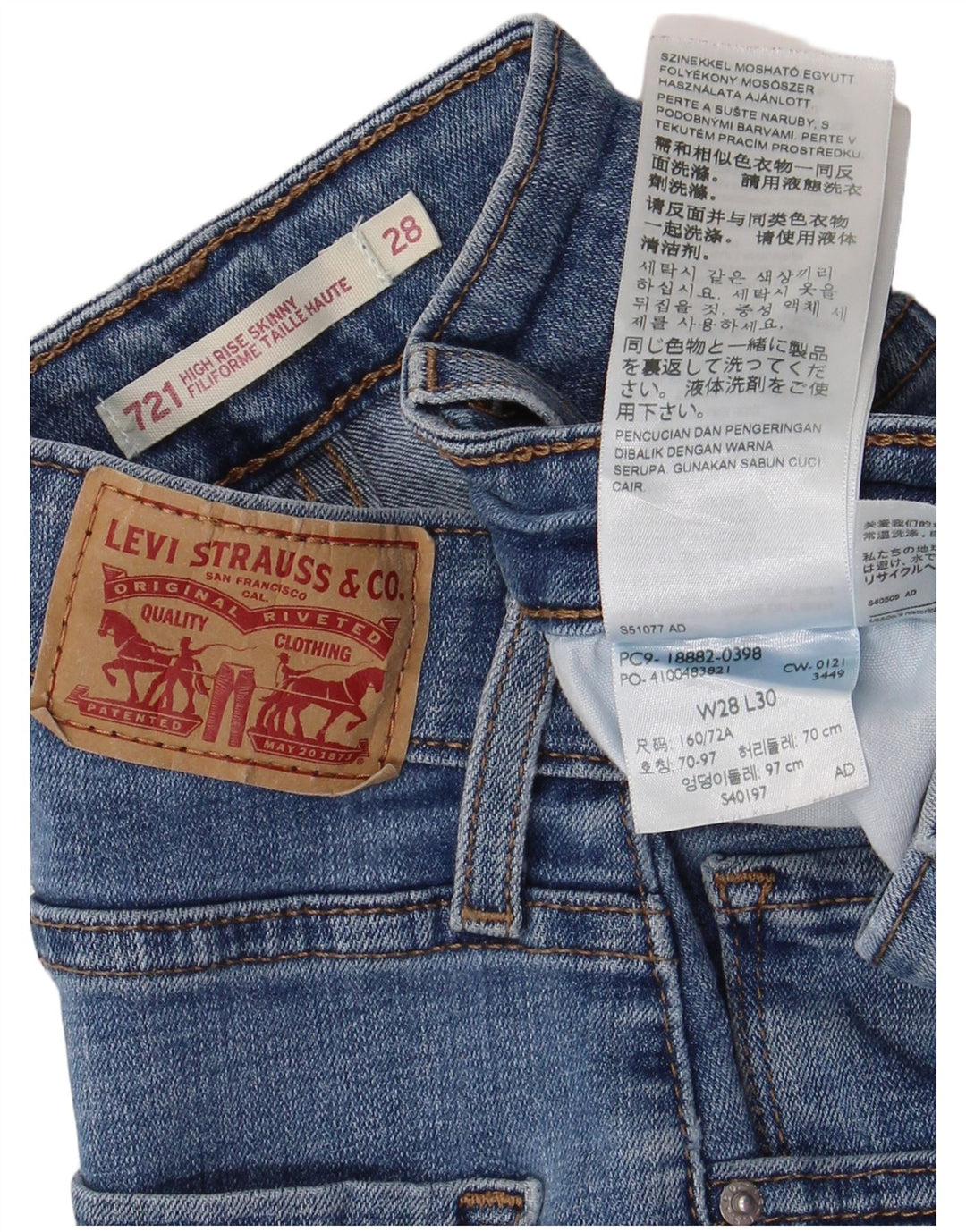 LEVI'S Damen 721 High Rise Skinny Jeans W28 L30 Blaue Baumwolle