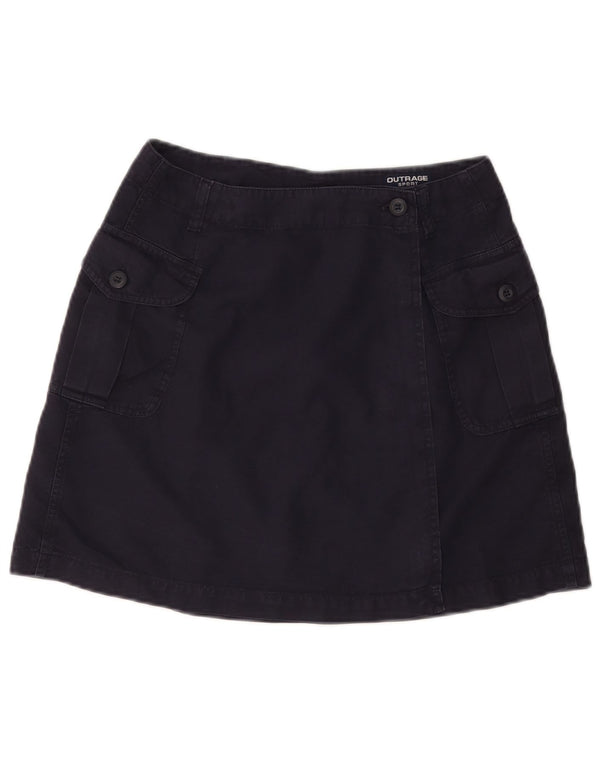 VINTAGE Damen Mini-Wickelrock IT 44 Medium W28 Marineblaue Baumwolle