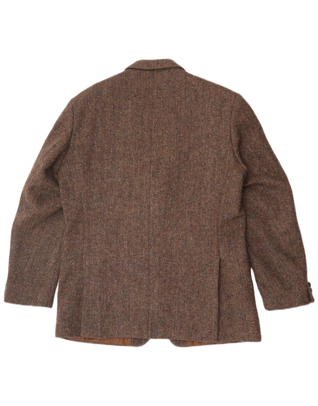 Harris Tweed Herren-Blazer mit 2 Knöpfen, UK 40, große braune Wolle mit Fischgrätenmuster