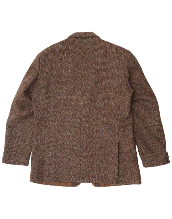 Harris Tweed Herren-Blazer mit 2 Knöpfen, UK 40, große braune Wolle mit Fischgrätenmuster