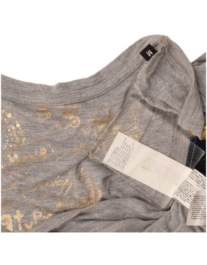 Desigual Womens Graphic Tunic Top UK 12 Mittelgraue Viskose