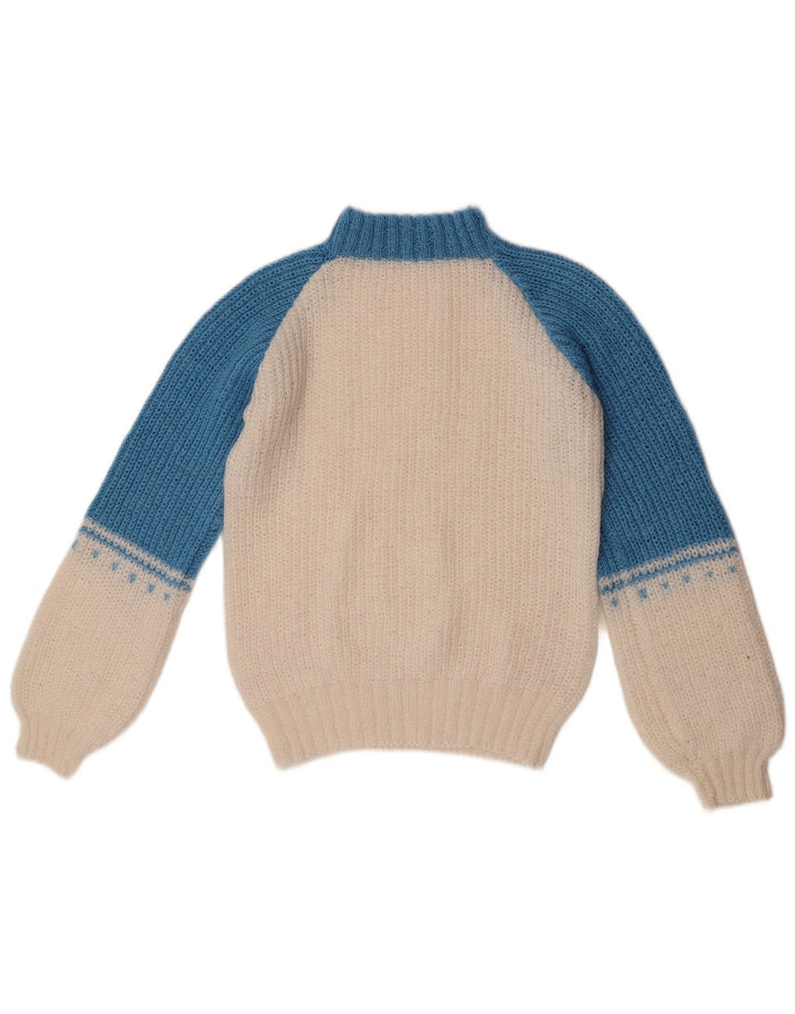 Vintage Damen Rollkragenpullover Pullover UK 12 Mittelweiß Farbblock