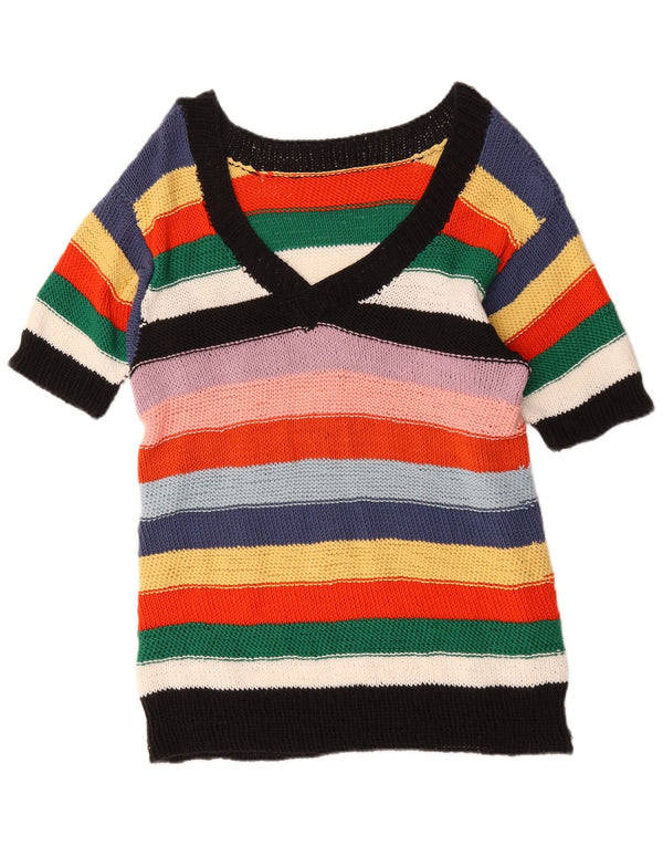 Vintage Damen V-Ausschnitt Pullover Pullover UK 20 2XL Bunt gestreift