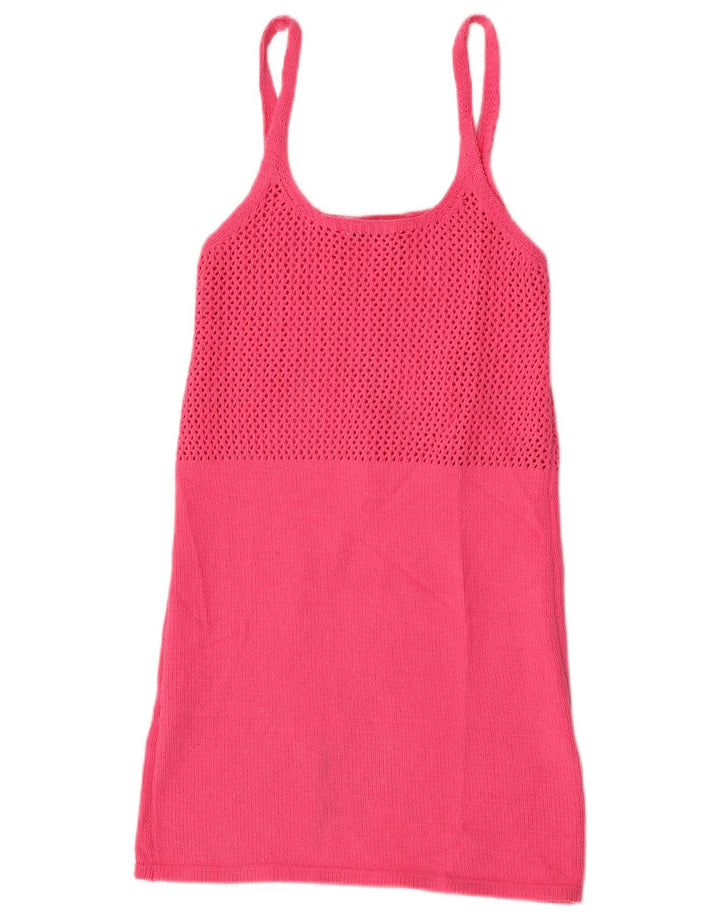 Zara Damen Strick-Sommerkleid UK 12 Mittelrosa Polyester