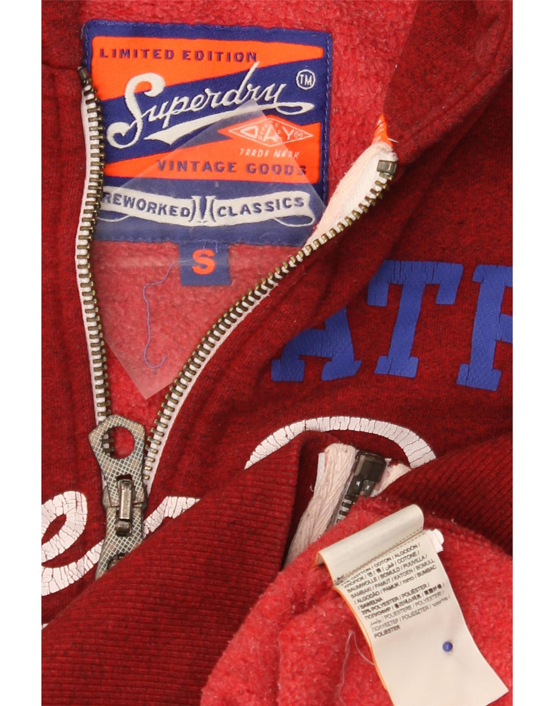 Superdry Herren-Kapuzenpullover mit grafischem Reißverschluss, klein, rot gefleckte Baumwolle