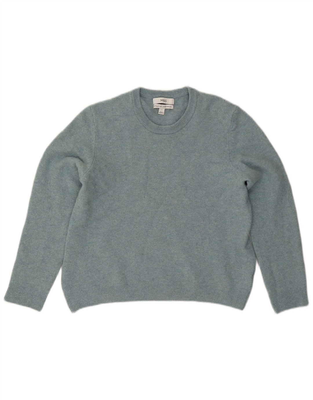 Marks & Spencer Damen-Pullover mit Rundhalsausschnitt, UK 14, Größe L, blaue Lammwolle