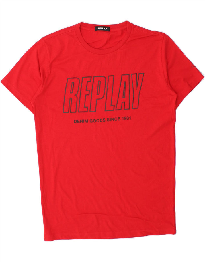 REPLAY Mens Graphic T-Shirt Top Medium Red Cotton Vintage Replay and Second-Hand Replay from Messina Hembry 