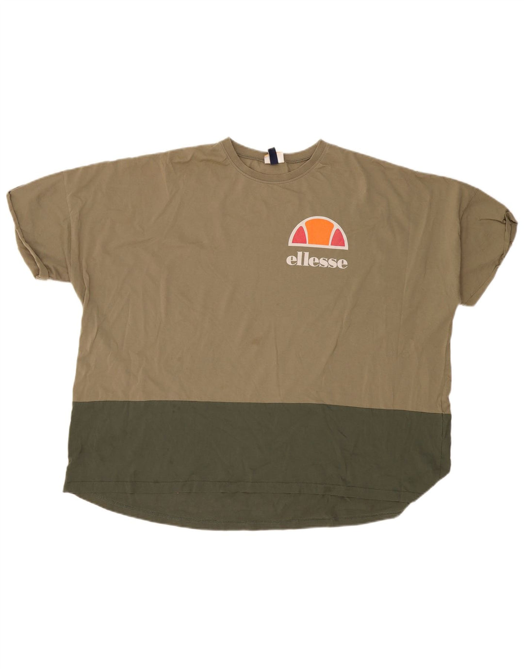 Ellesse Damen Übergroßes Grafik-T-Shirt-Oberteil UK 12 Medium Khaki Colourblock